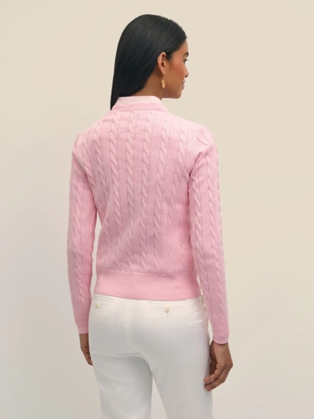 Brooks Brothers Supima® Cotton Cable Crewneck Sweater Pink M - Picture 3 of 6